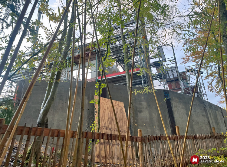 Cornwall Coaster - Blick von den Safari-Jeeps auf den Bau des Bahnhofs