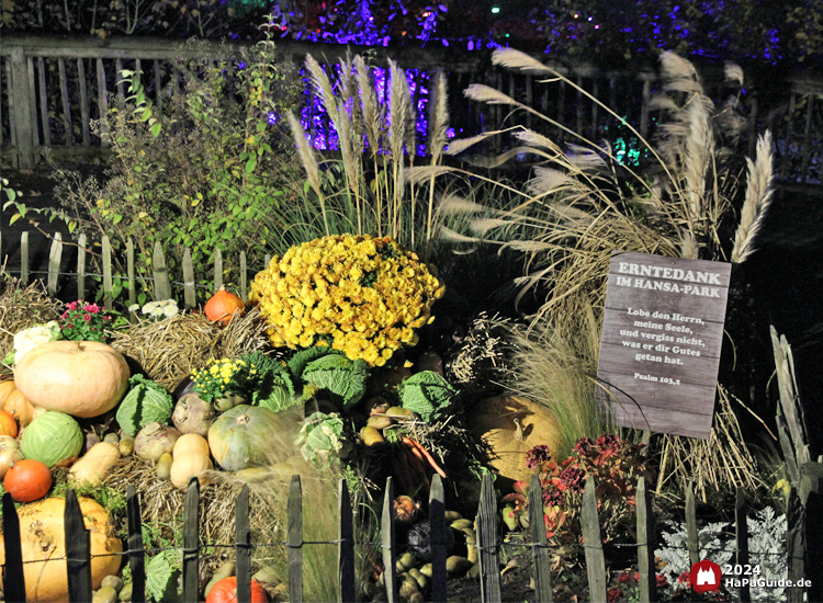 Erntedank im Hansa‑Park - Beleuchtetes Erntedankbeet mit Psalm