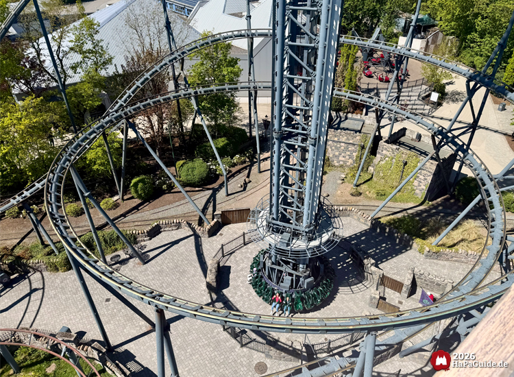Highlander Basis von oben in spiralförmiger Helix Nessies im Hansa-Park