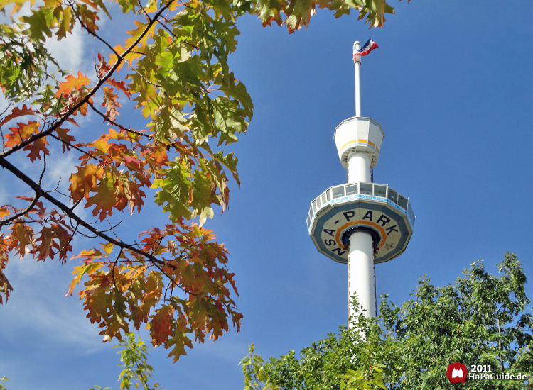 Holsteinturm - Gondel hinter herbstlichem Laub