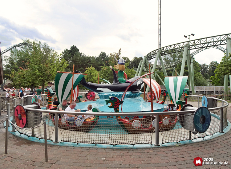 Wikinger-Bootsfahrt - Rundfahrgeschäft mit Drachenbooten um einen Orka Wal